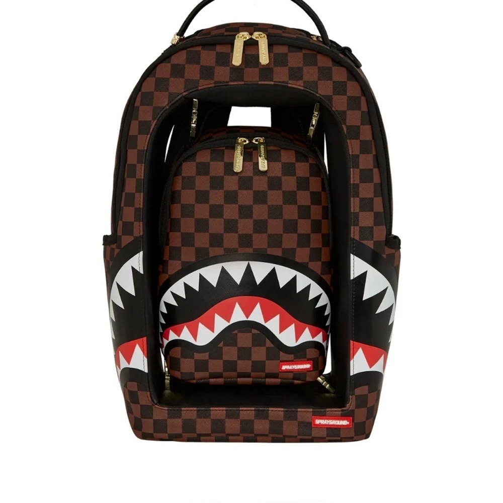 Sprayground Brown Checkered Shark Backpack Set